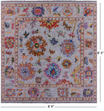 Grey Square Turkish Oushak Hand Knotted Wool Rug - 8' 0" X 8' 3" - Golden Nile