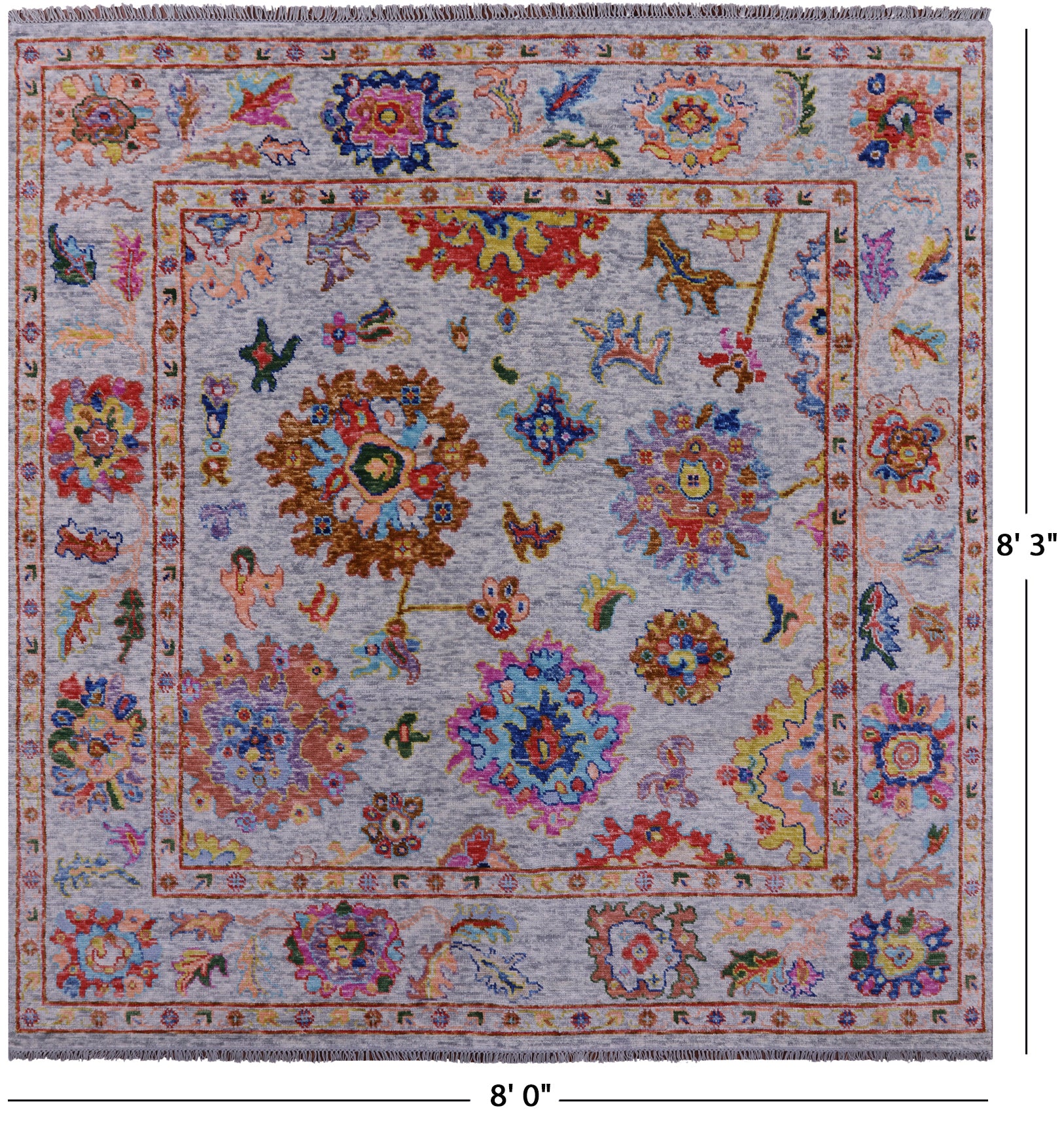 Grey Square Turkish Oushak Hand Knotted Wool Rug - 8' 0" X 8' 3" - Golden Nile
