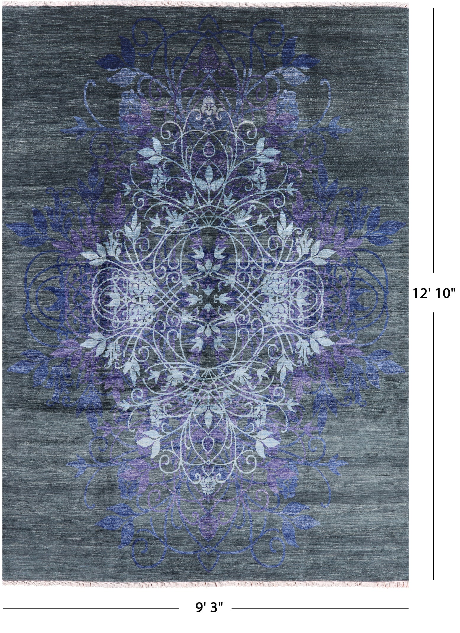 Green William Morris Handmade Wool Area Rug - 9' 3" X 12' 10" - Golden Nile