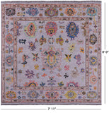 Grey Square Turkish Oushak Hand Knotted Wool Rug - 7' 11" X 8' 0" - Golden Nile