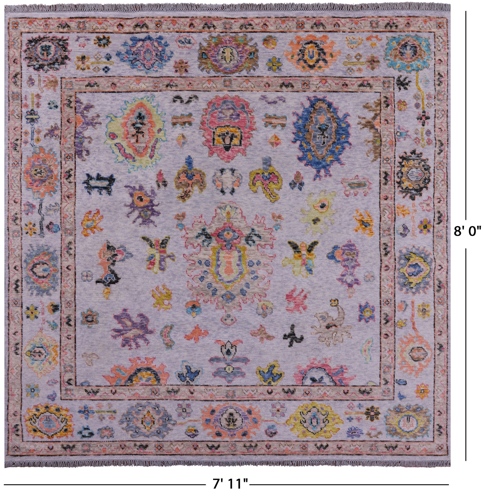 Grey Square Turkish Oushak Hand Knotted Wool Rug - 7' 11" X 8' 0" - Golden Nile