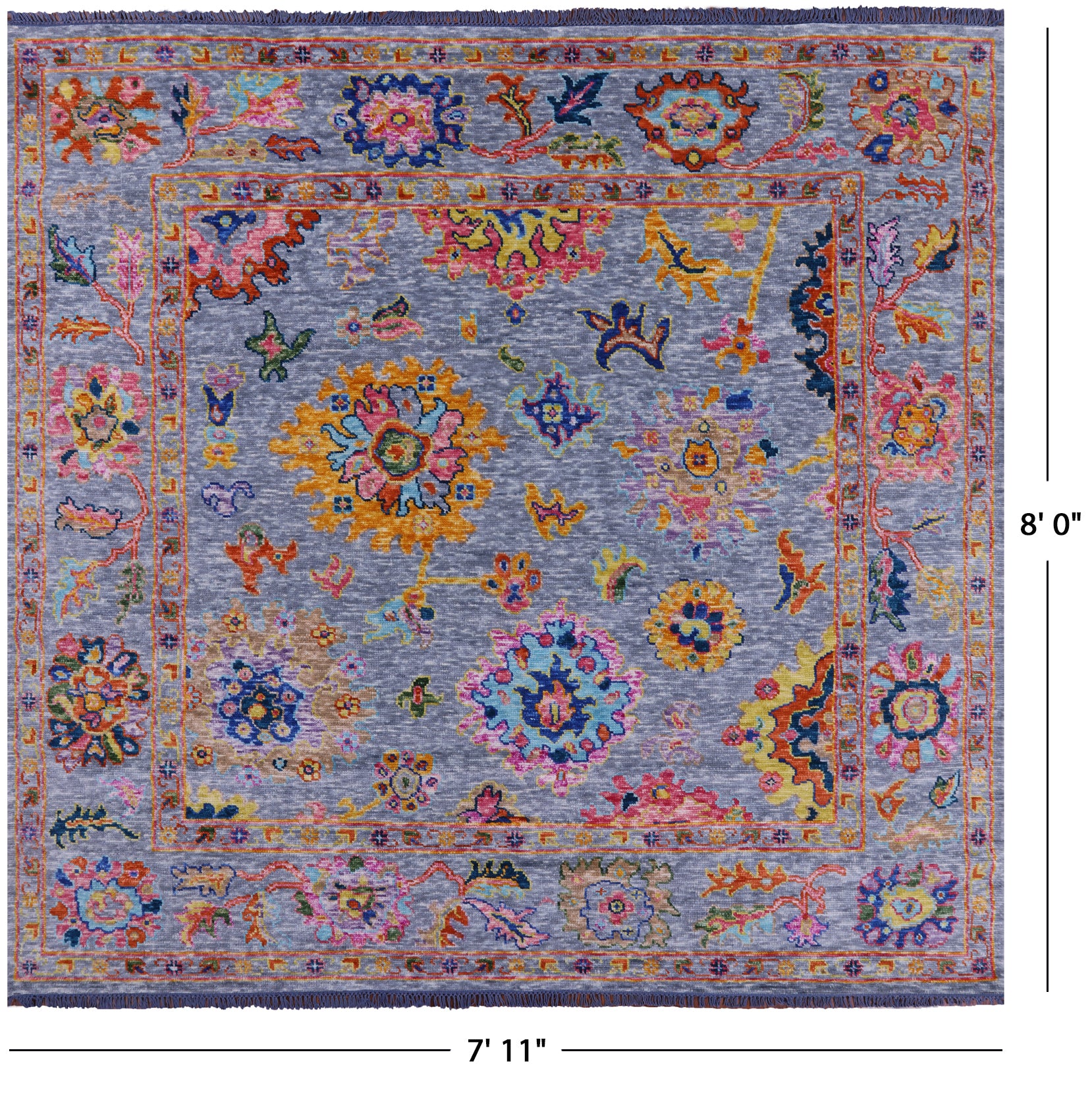 Grey Square Turkish Oushak Hand Knotted Wool Rug - 7' 11" X 8' 0" - Golden Nile