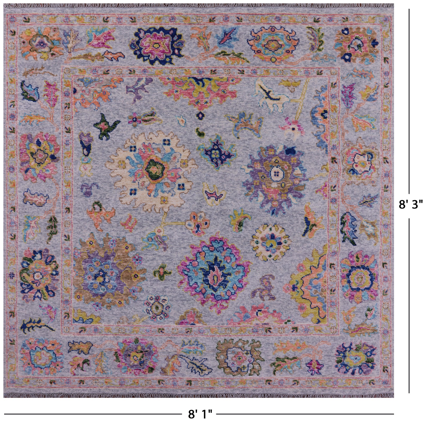 Grey Square Turkish Oushak Hand Knotted Wool Rug - 8' 1" X 8' 3" - Golden Nile