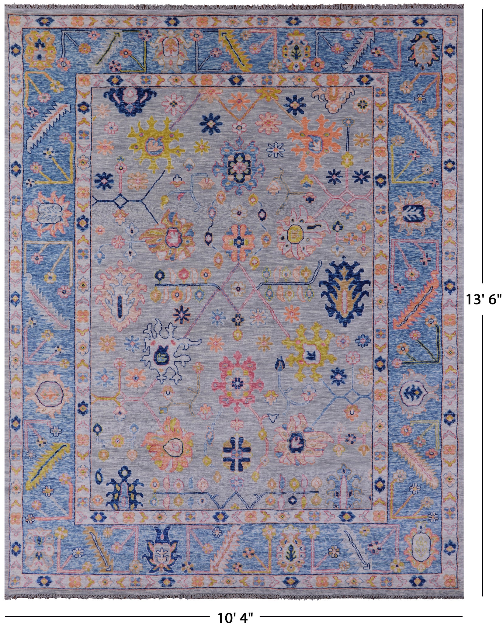 Grey Turkish Oushak Hand Knotted Wool Rug - 10' 4" X 13' 6" - Golden Nile