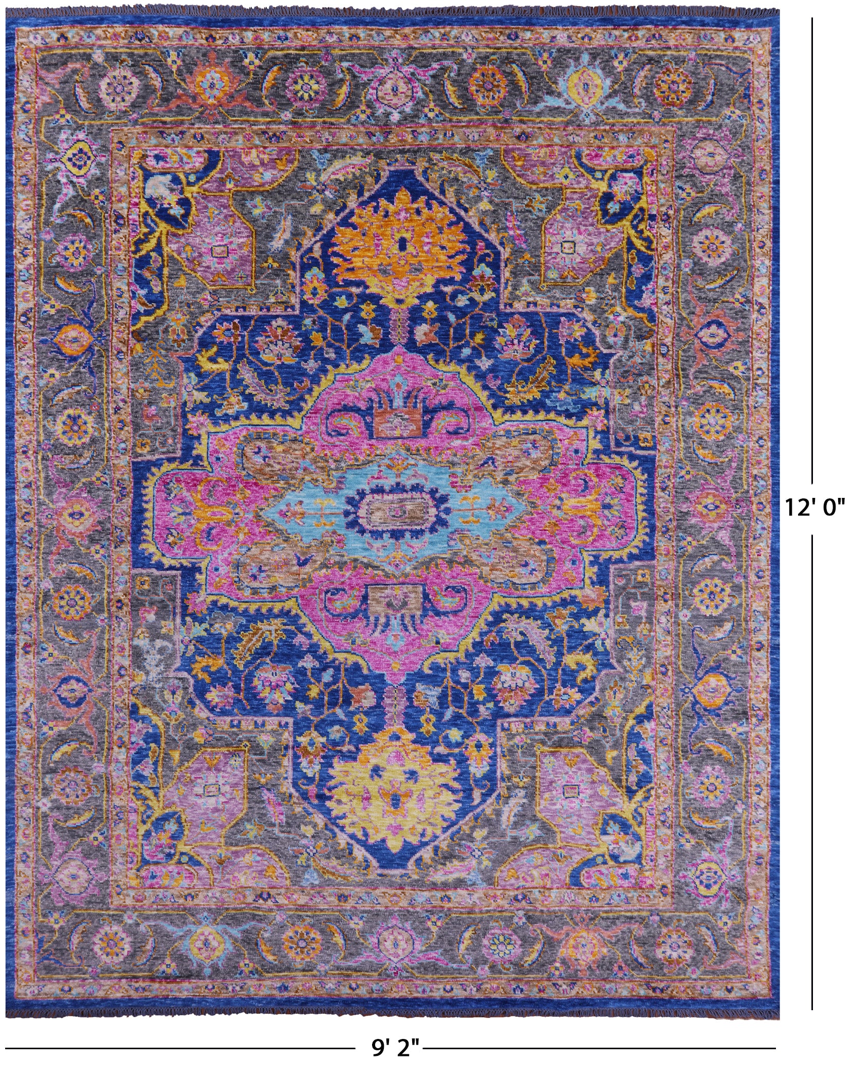 Blue Heriz Serapi Hand Knotted Wool Rug - 9' 2" X 12' 0" - Golden Nile