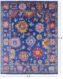 Blue Turkish Oushak Hand Knotted Wool Rug - 9' 2" X 11' 9" - Golden Nile