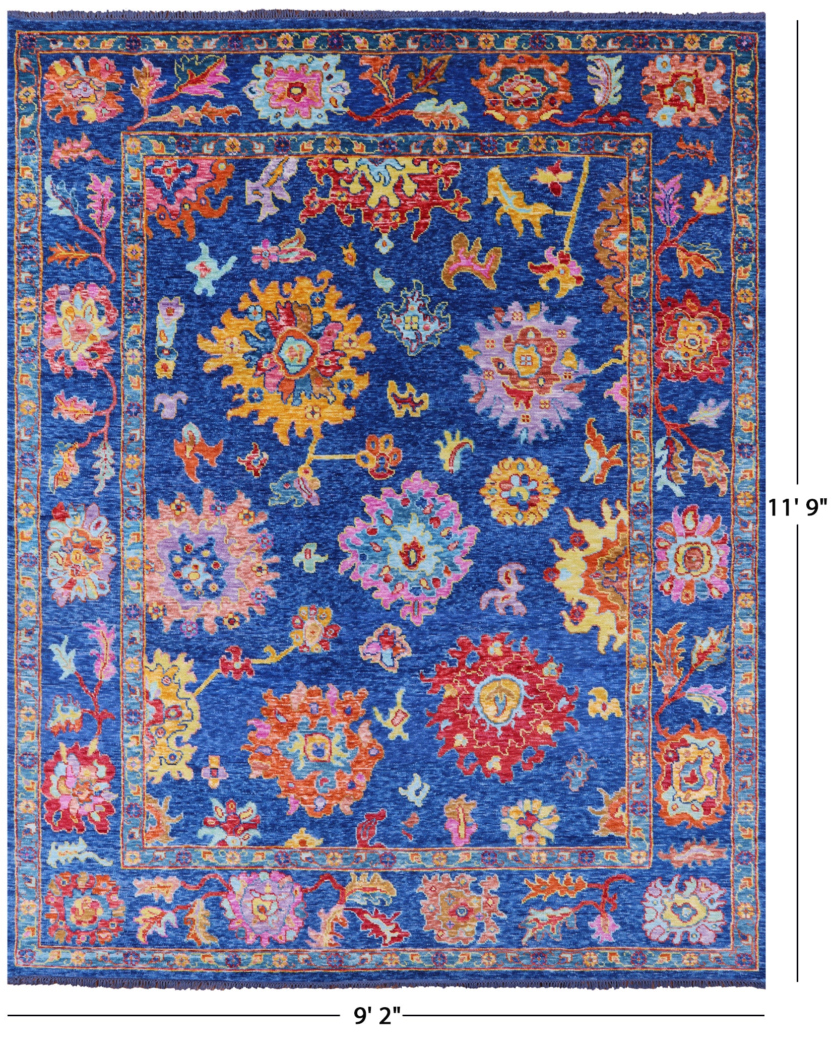 Blue Turkish Oushak Hand Knotted Wool Rug - 9' 2" X 11' 9" - Golden Nile