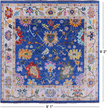 Blue Square Turkish Oushak Hand Knotted Wool Rug - 9' 1" X 9' 2" - Golden Nile