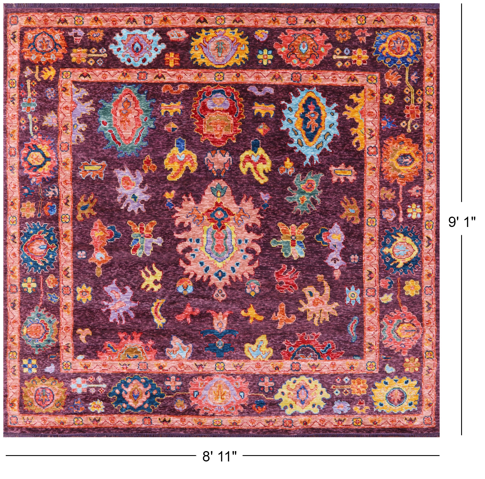 Square Turkish Oushak Hand Knotted Wool Rug - 8' 11" X 9' 1" - Golden Nile