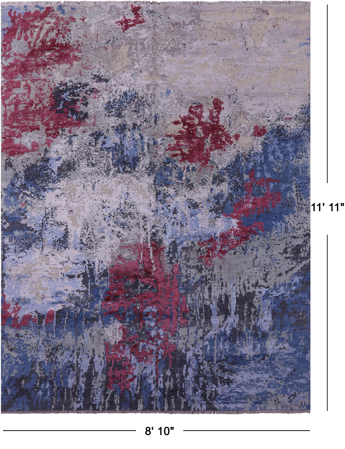 Abstract Contemporary Hand Knotted Wool & Silk Rug - 8' 10" X 11' 11" - Golden Nile