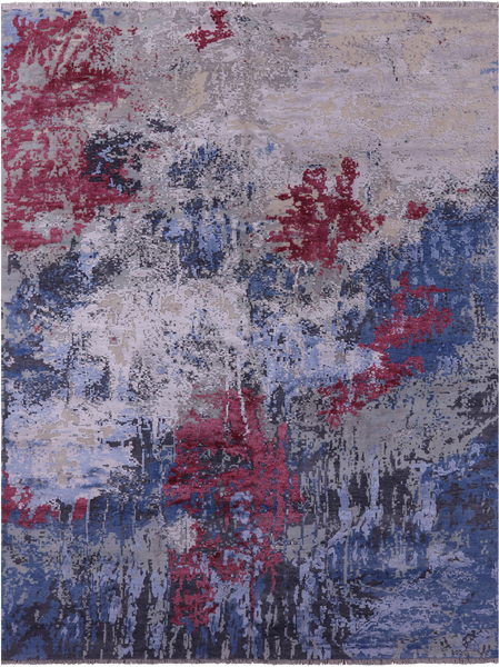 Abstract Contemporary Hand Knotted Wool & Silk Rug - 8' 10" X 11' 11" - Golden Nile