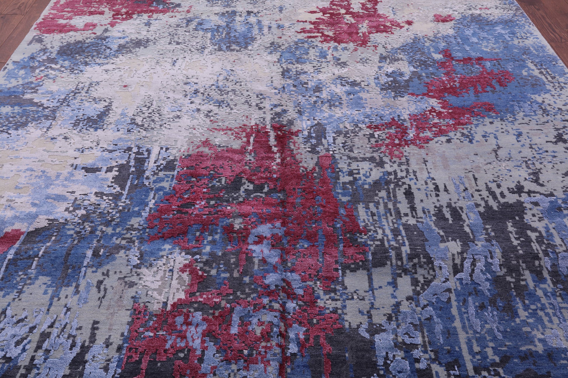 Abstract Contemporary Hand Knotted Wool & Silk Rug - 8' 10" X 11' 11" - Golden Nile