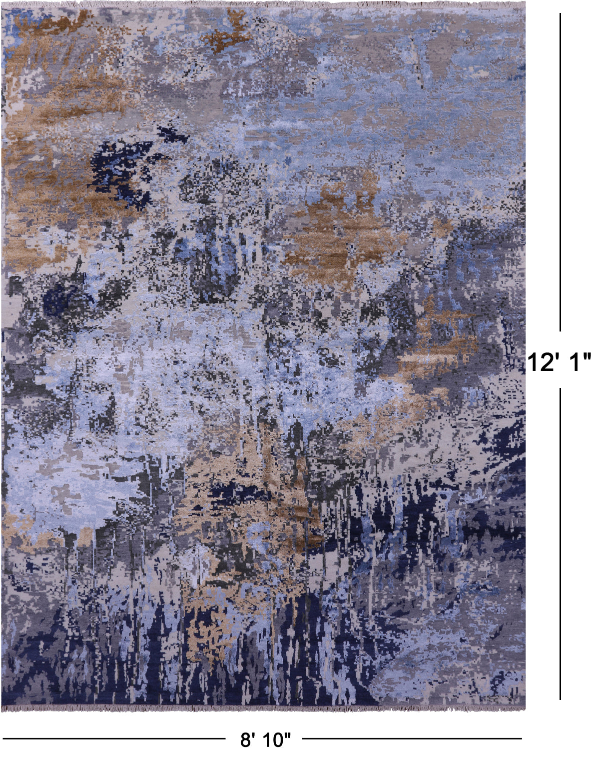 Abstract Contemporary Hand Knotted Wool & Silk Rug - 8' 10" X 12' 1" - Golden Nile