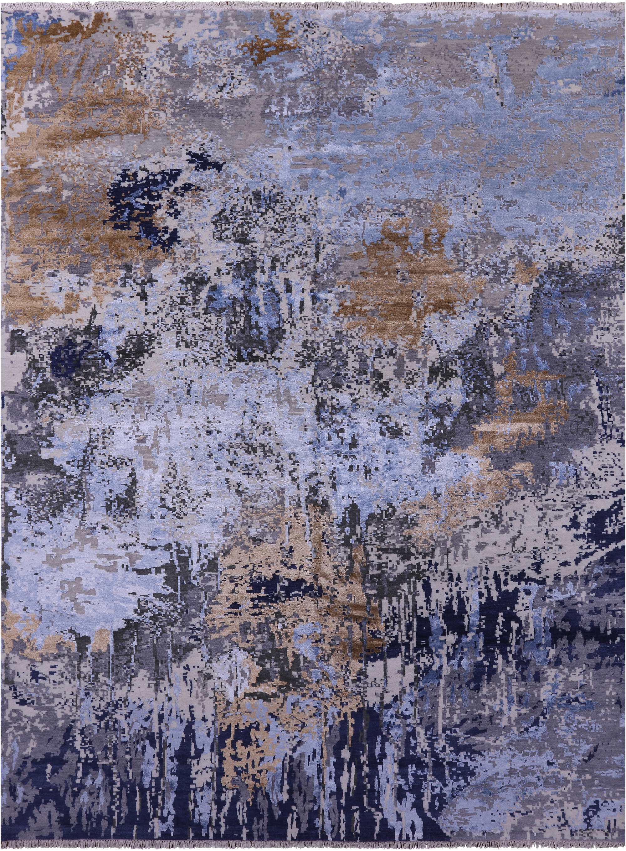 Abstract Contemporary Hand Knotted Wool & Silk Rug - 8' 10" X 12' 1" - Golden Nile