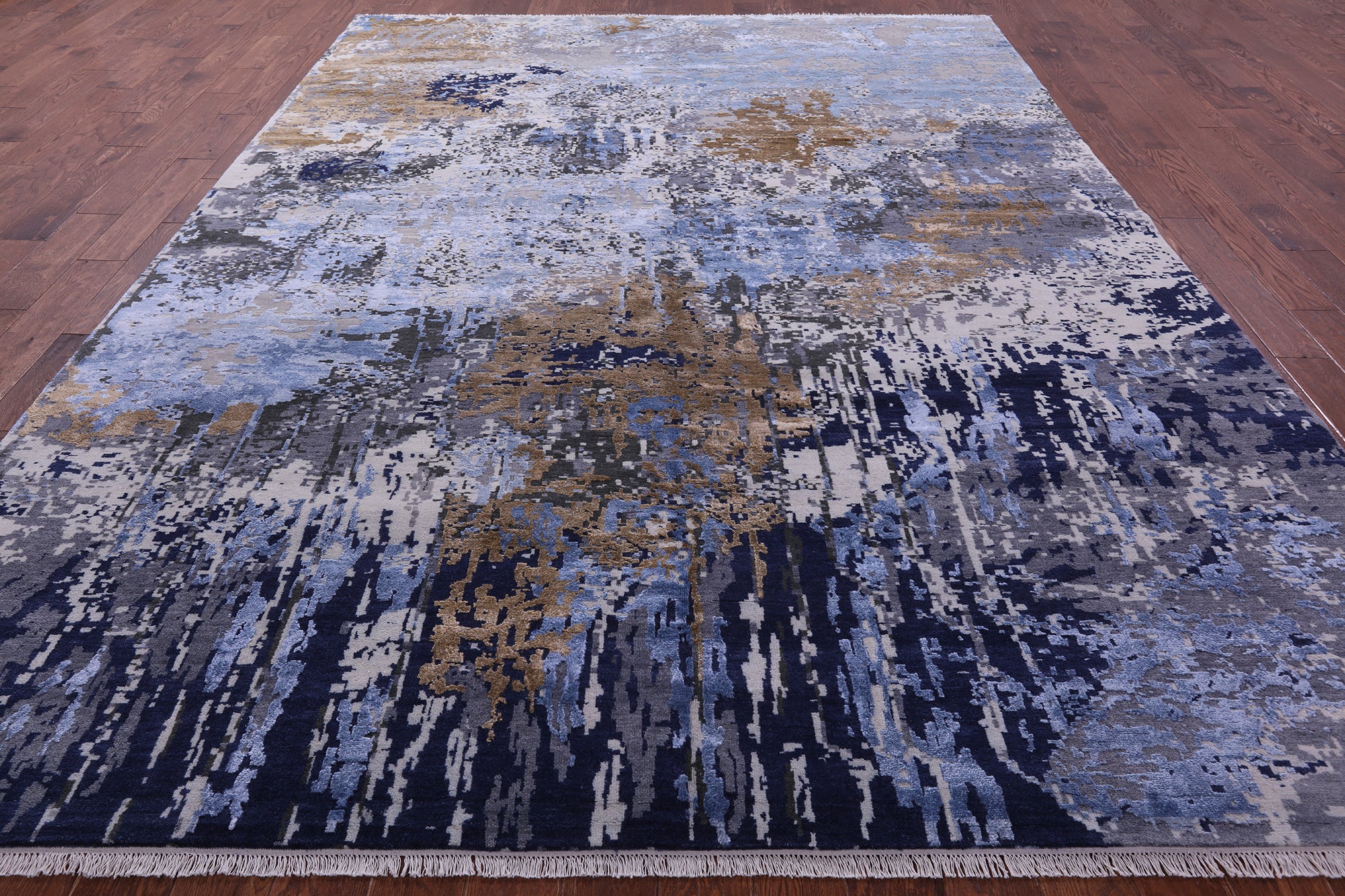 Abstract Contemporary Hand Knotted Wool & Silk Rug - 8' 10" X 12' 1" - Golden Nile