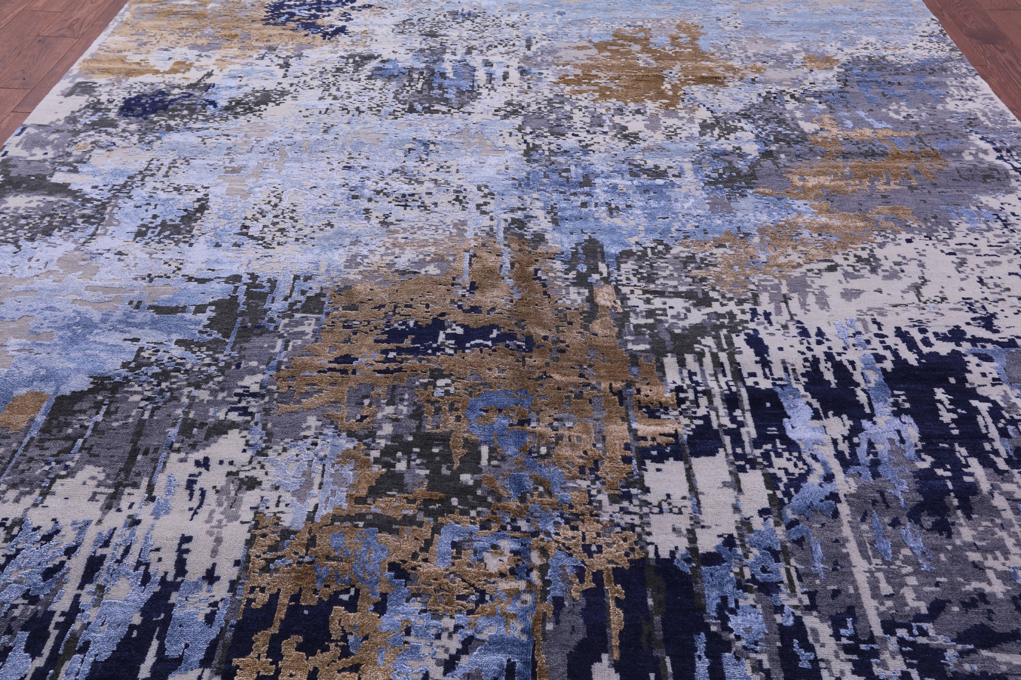 Abstract Contemporary Hand Knotted Wool & Silk Rug - 8' 10" X 12' 1" - Golden Nile