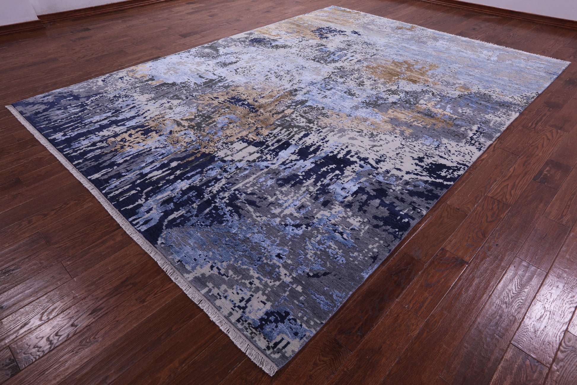 Abstract Contemporary Hand Knotted Wool & Silk Rug - 8' 10" X 12' 1" - Golden Nile