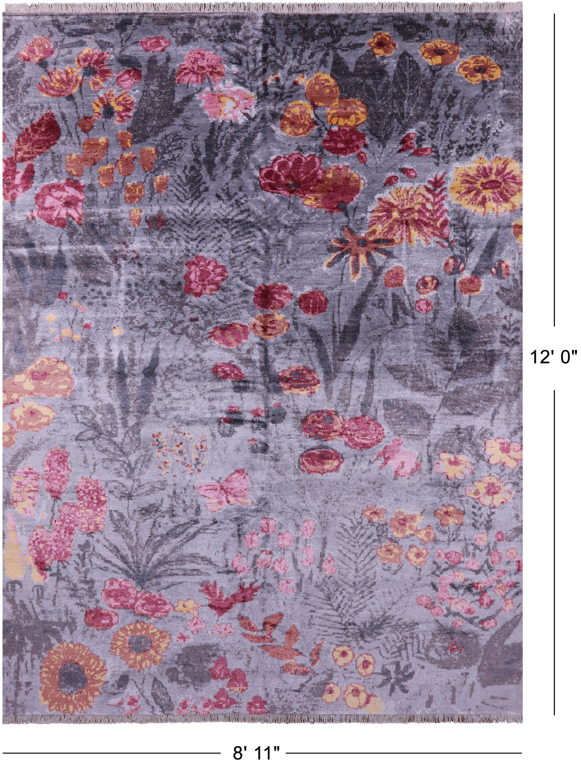 Contemporary Hand Knotted 100% Silk Rug - 8' 11" X 12' 0" - Golden Nile