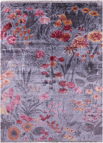 Contemporary Hand Knotted 100% Silk Rug - 8' 11" X 12' 0" - Golden Nile