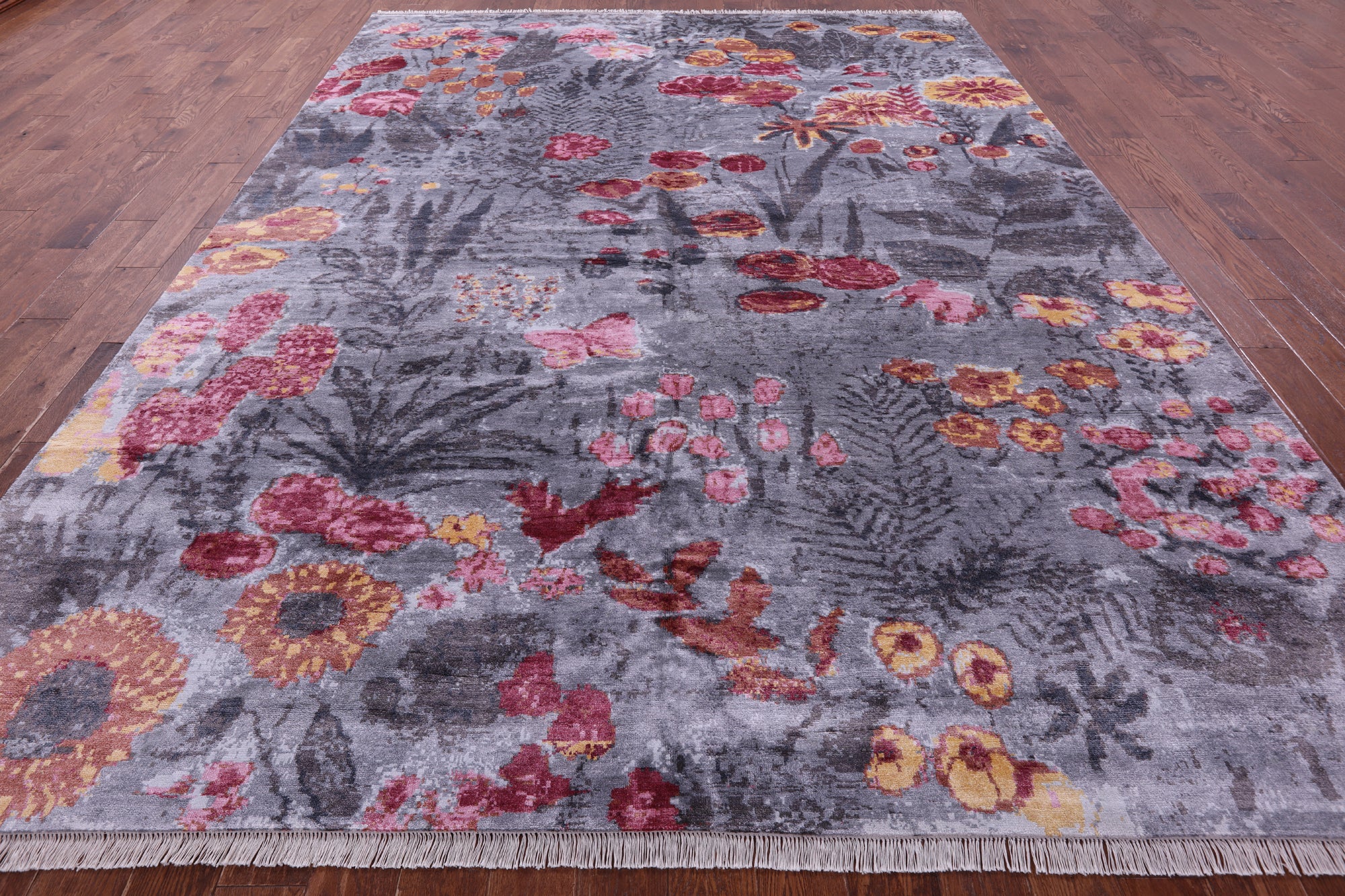 Contemporary Hand Knotted 100% Silk Rug - 8' 11" X 12' 0" - Golden Nile