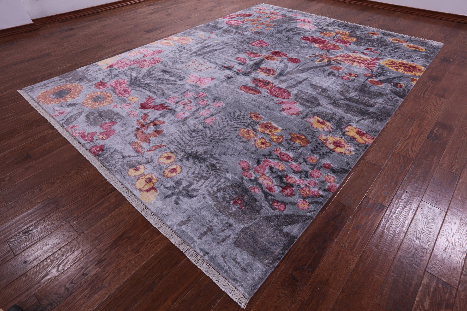 Contemporary Hand Knotted 100% Silk Rug - 8' 11" X 12' 0" - Golden Nile