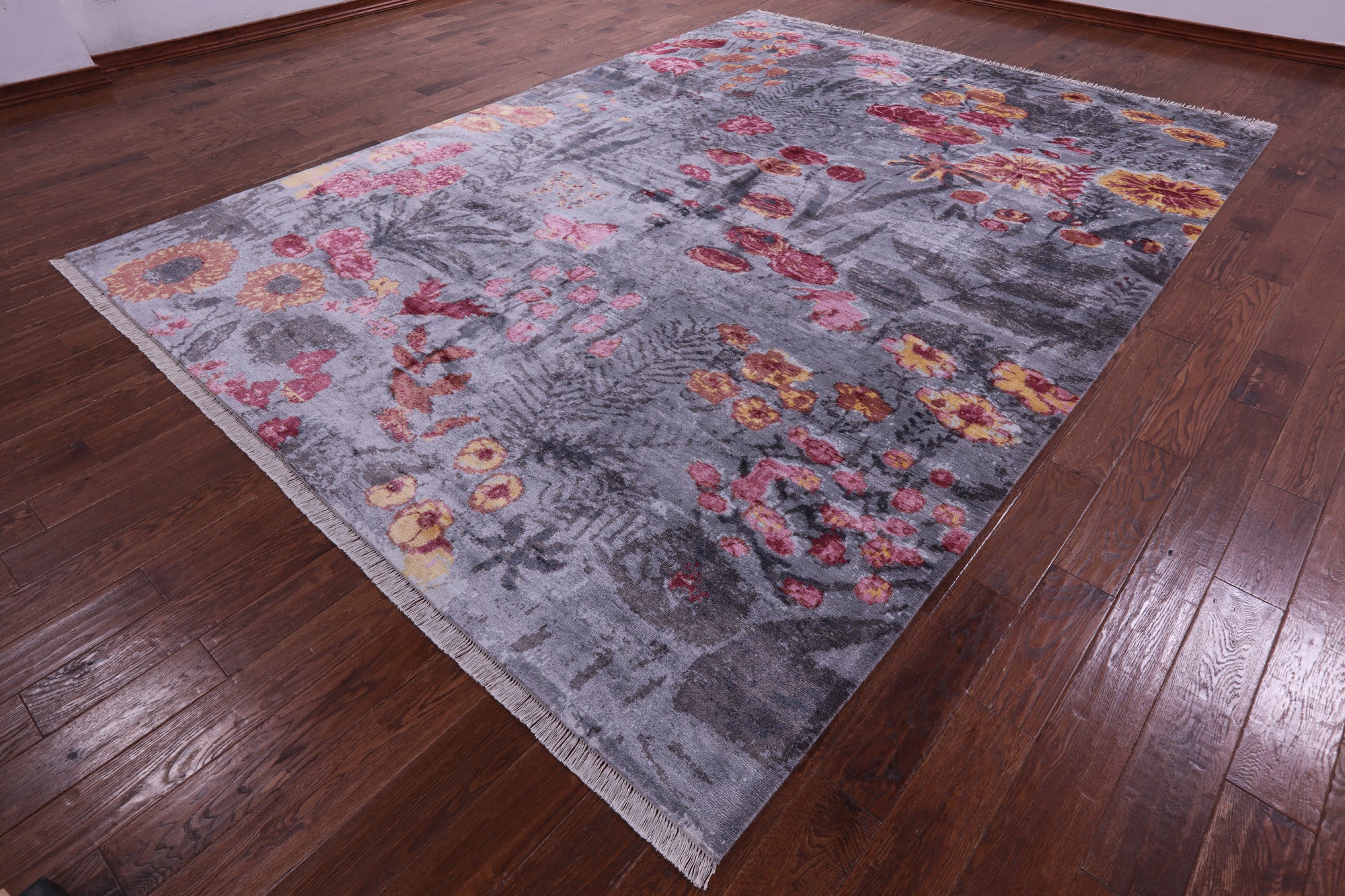 Contemporary Hand Knotted 100% Silk Rug - 8' 11" X 12' 0" - Golden Nile