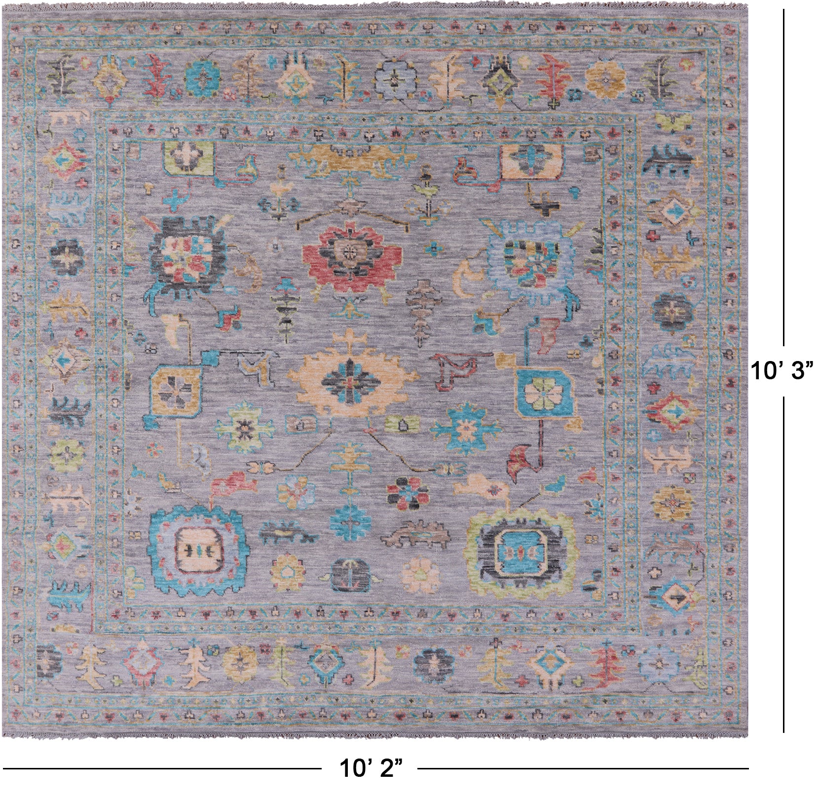 Grey Square Turkish Oushak Handmade Wool Rug - 10' 2" X 10' 3" - Golden Nile