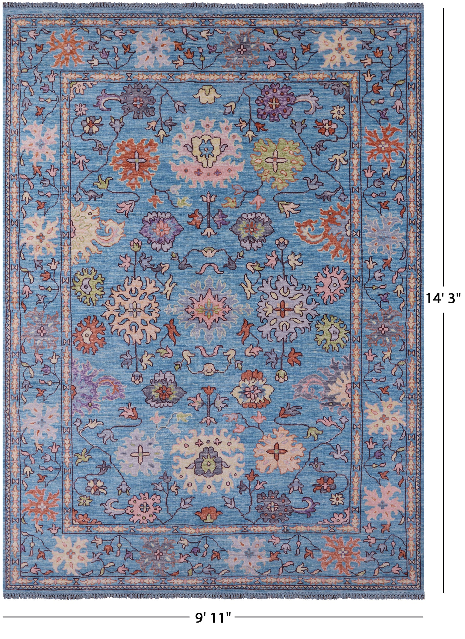 Blue Turkish Oushak Hand Knotted Wool Rug - 9' 11" X 14' 3" - Golden Nile