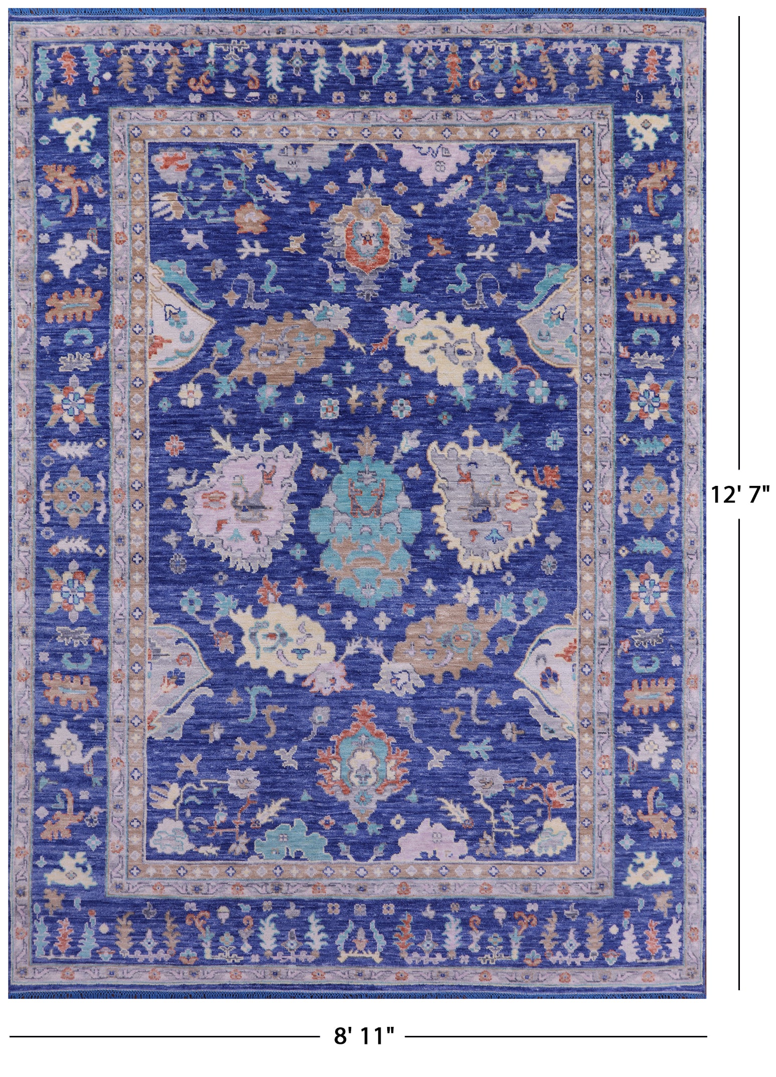 Blue Turkish Oushak Hand Knotted Wool Rug - 8' 11" X 12' 7" - Golden Nile