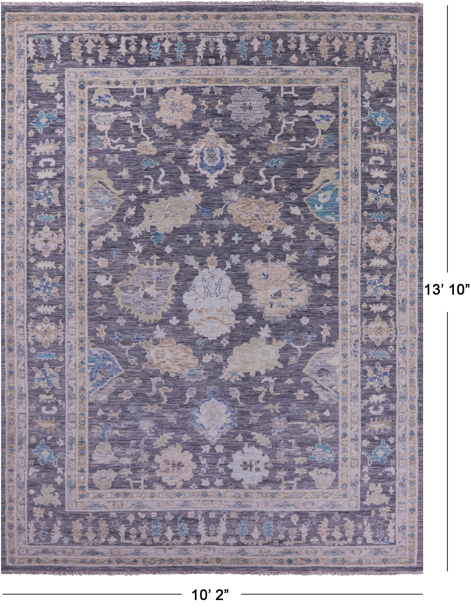 Grey Turkish Oushak Hand Knotted Wool Rug - 10' 2" X 13' 10" - Golden Nile