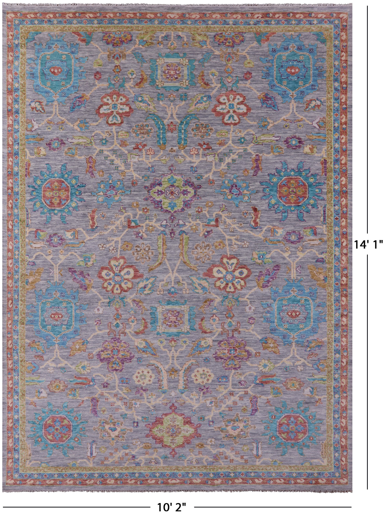 Grey Turkish Oushak Hand Knotted Wool Rug - 10' 2" X 14' 1" - Golden Nile