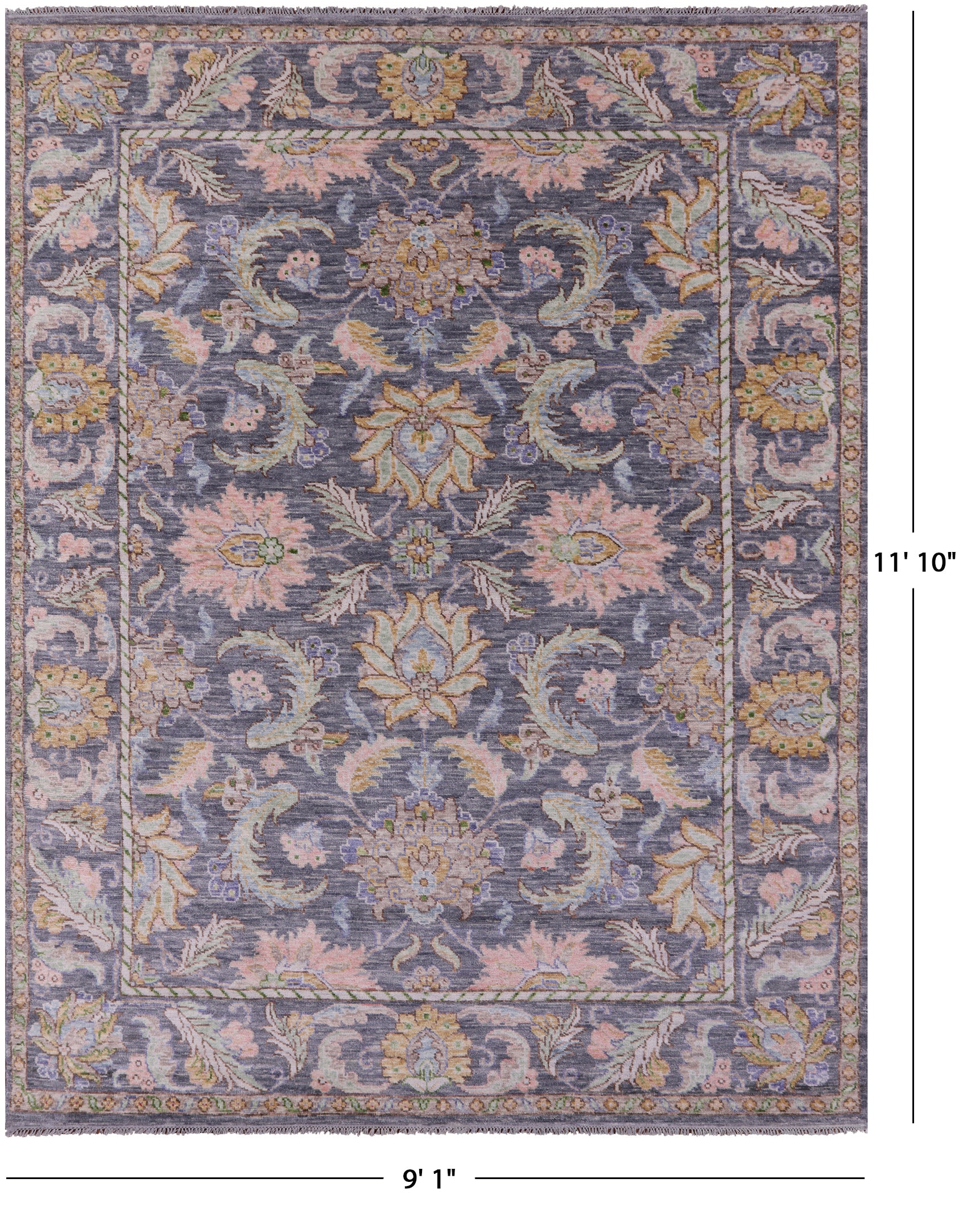 Grey Persian Tabriz Hand Knotted Wool Rug - 9' 1" X 11' 10" - Golden Nile