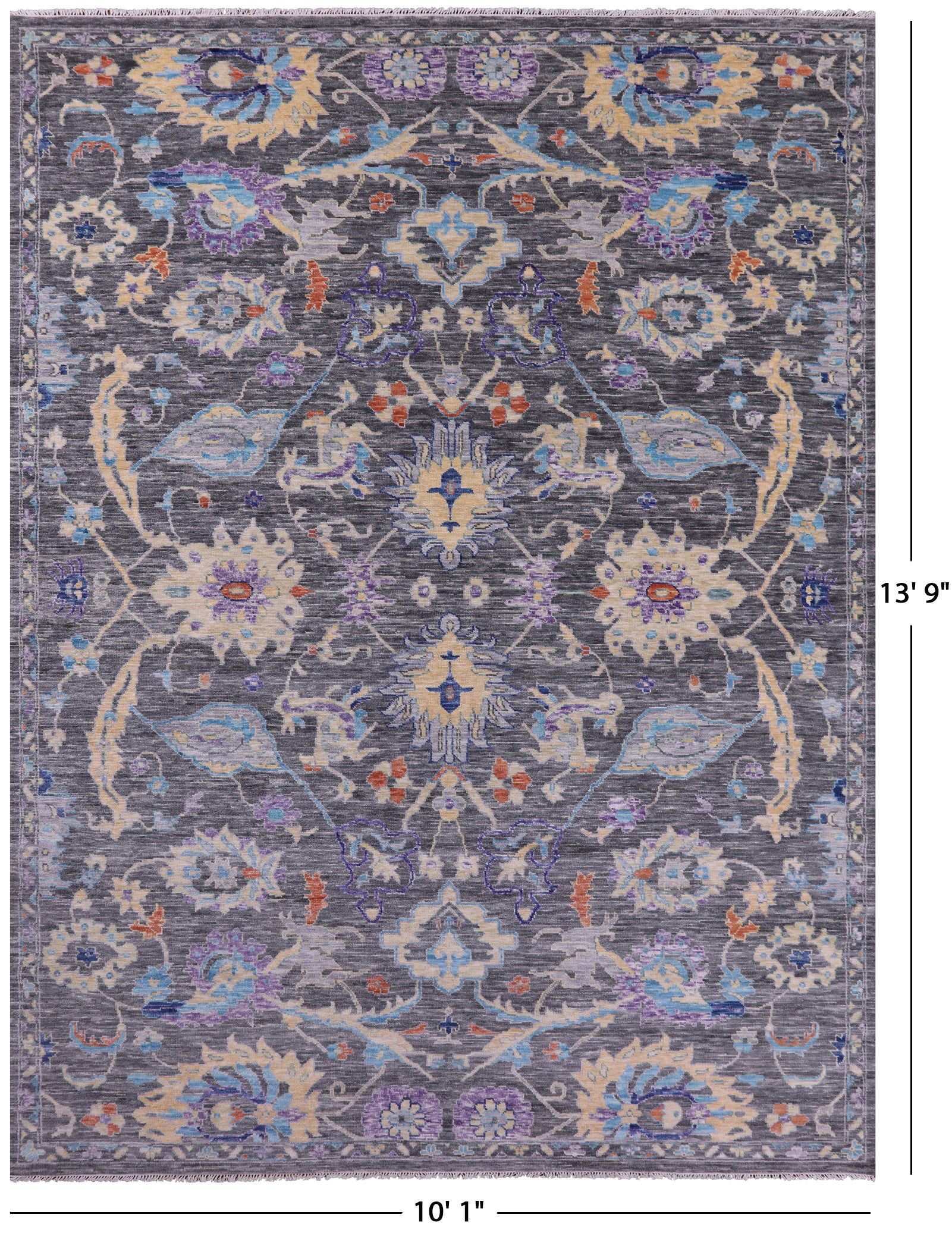 Grey Turkish Oushak Hand Knotted Wool Rug - 10' 1" X 13' 9" - Golden Nile