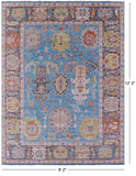 Blue Turkish Oushak Hand Knotted Wool Rug - 9' 2" X 12' 2" - Golden Nile