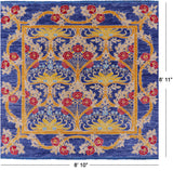 Blue Square William Morris Hand Knotted Wool Rug - 8' 10" X 8' 11" - Golden Nile