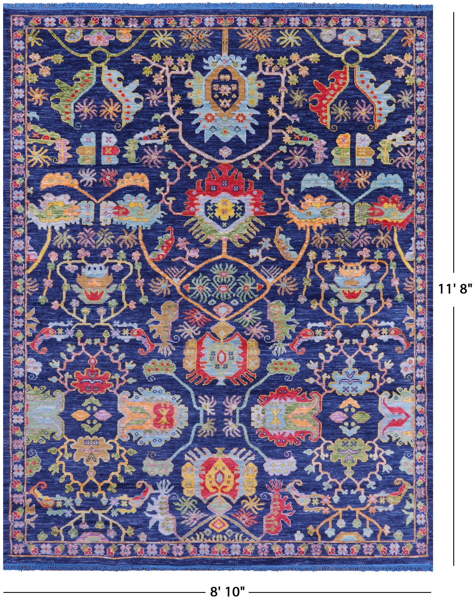 Blue Persian Fine Serapi Hand Knotted Wool Rug - 8' 10" X 11' 8" - Golden Nile