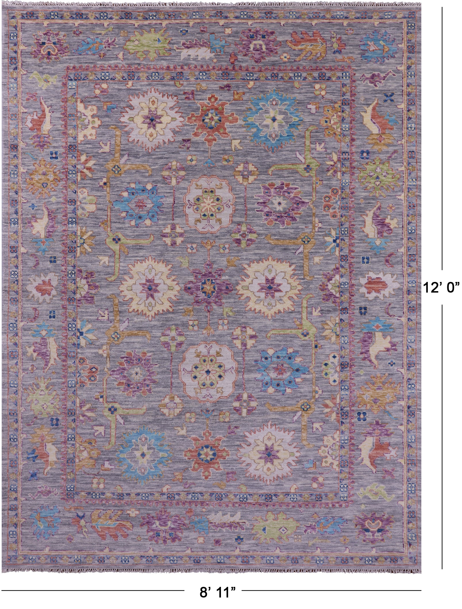 Grey Turkish Oushak Hand Knotted Wool Rug - 8' 11" X 12' 0" - Golden Nile