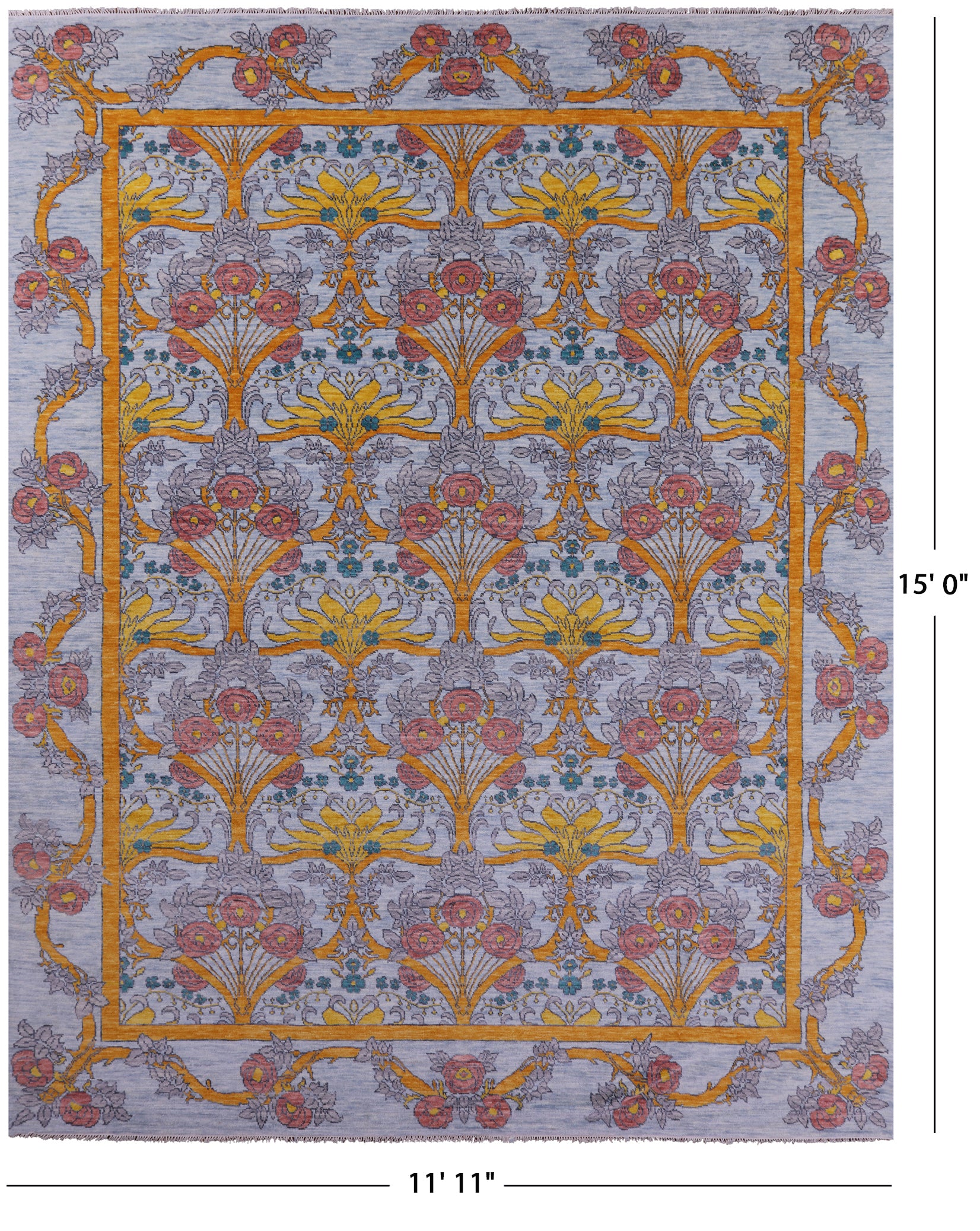 William Morris Hand Knotted Wool Rug - 11' 11" X 15' 0" - Golden Nile