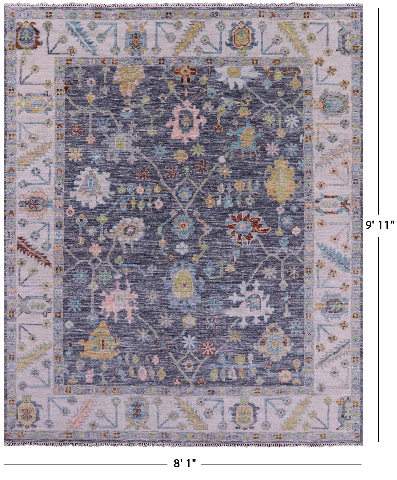 Grey Turkish Oushak Hand Knotted Wool Rug - 8' 1" X 9' 11" - Golden Nile