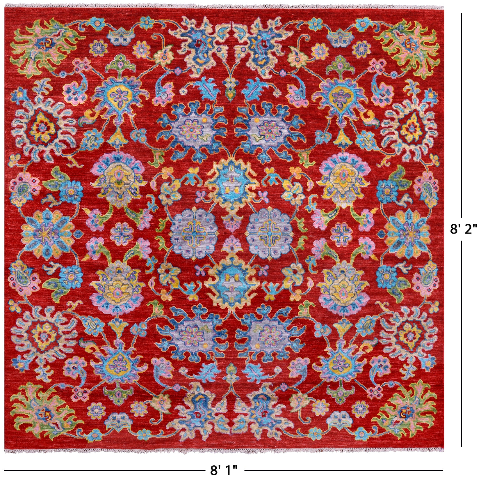 Red Square Turkish Oushak Handmade Wool Rug - 8' 1" X 8' 2" - Golden Nile