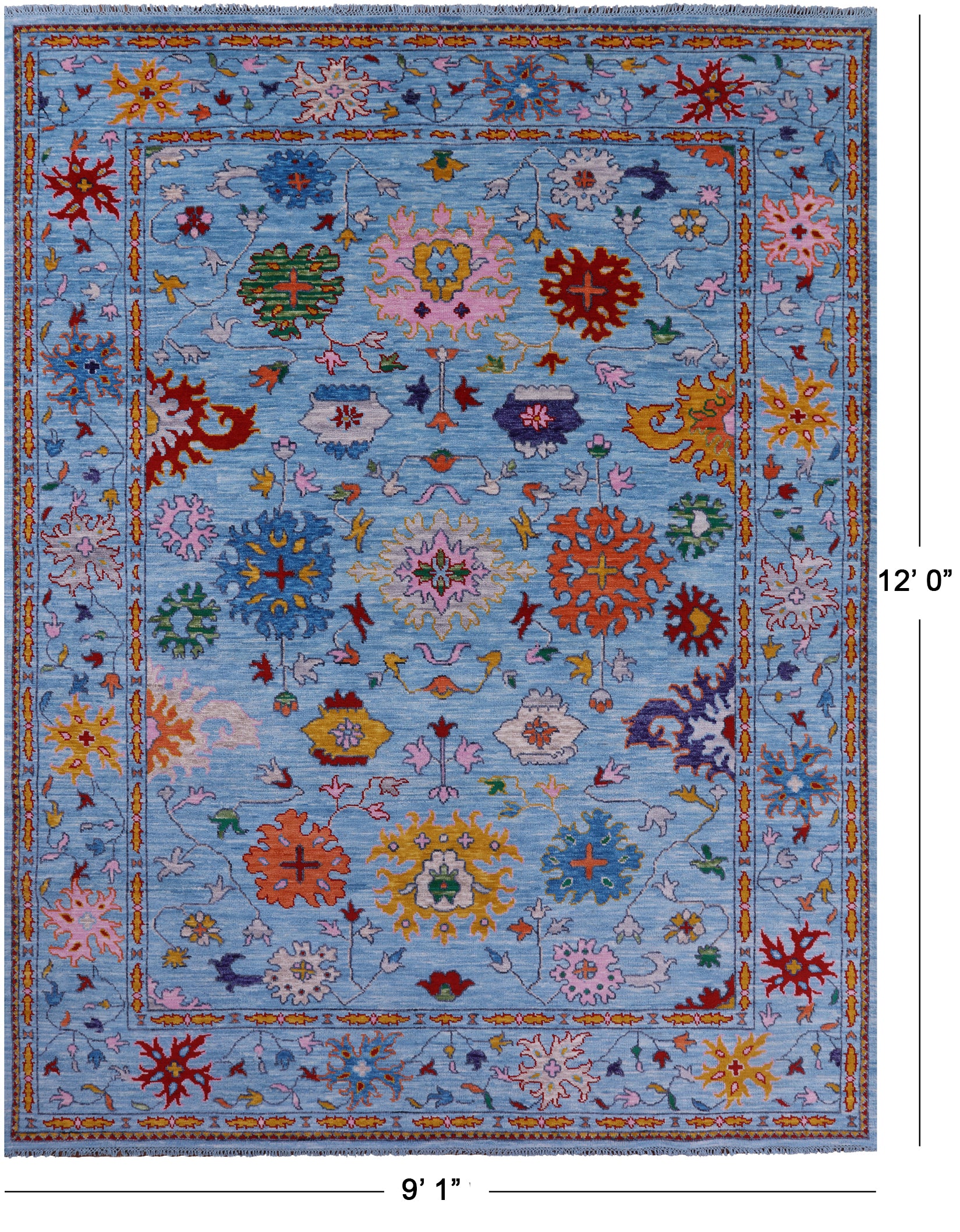 Blue Turkish Oushak Hand Knotted Wool Rug - 9' 1" X 12' 0" - Golden Nile