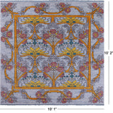 Light Blue Square William Morris Hand Knotted Wool Rug - 10' 1" X 10' 2" - Golden Nile