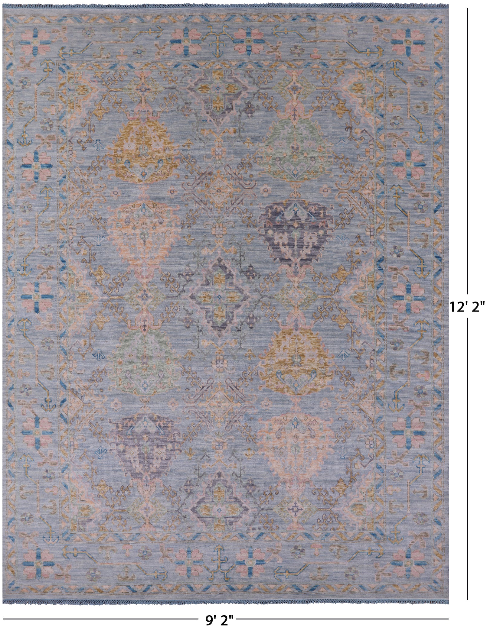 Light Blue Turkish Oushak Hand Knotted Wool Rug - 9' 2" X 12' 2" - Golden Nile