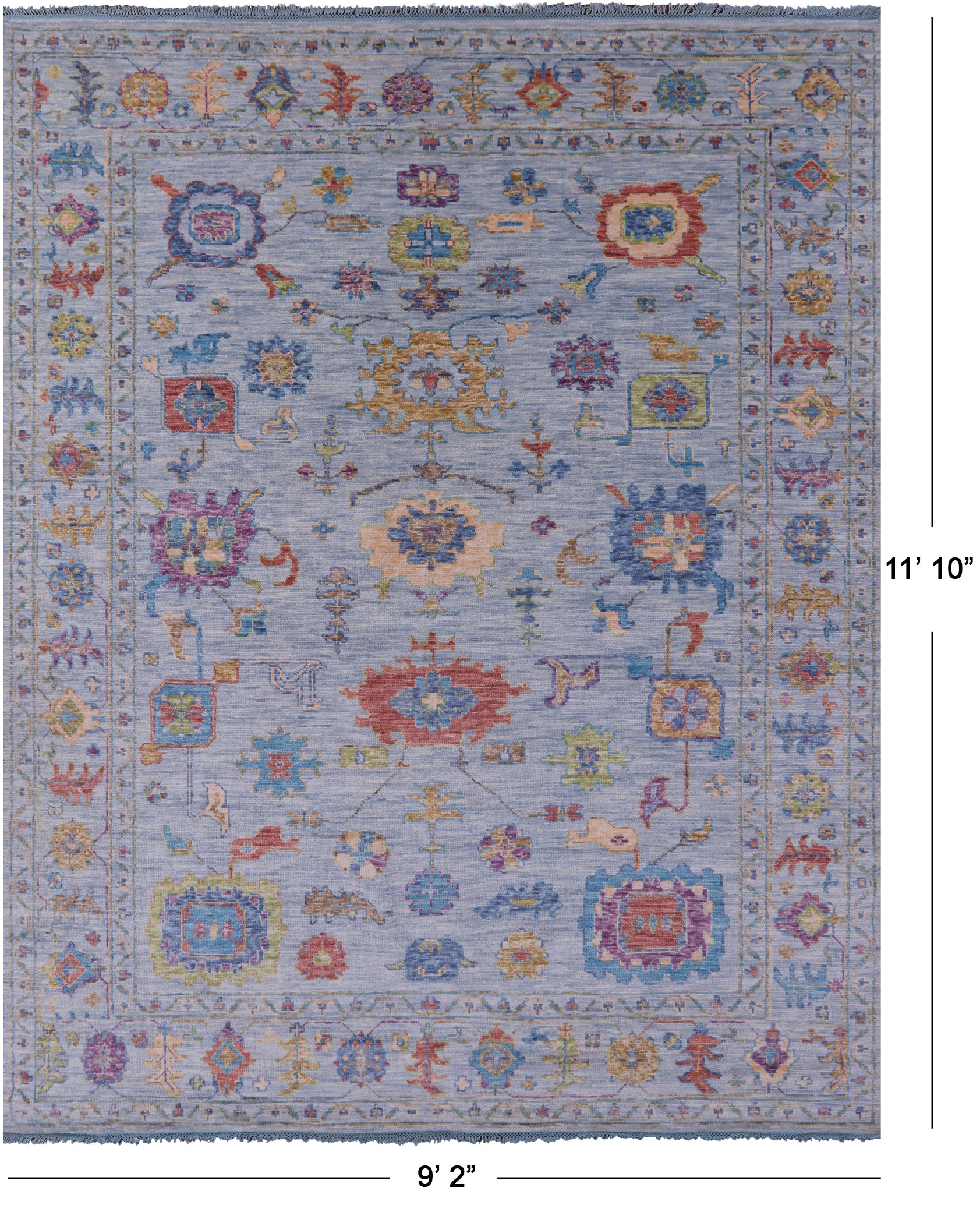Blue Turkish Oushak Hand Knotted Wool Rug - 9' 2" X 11' 10" - Golden Nile