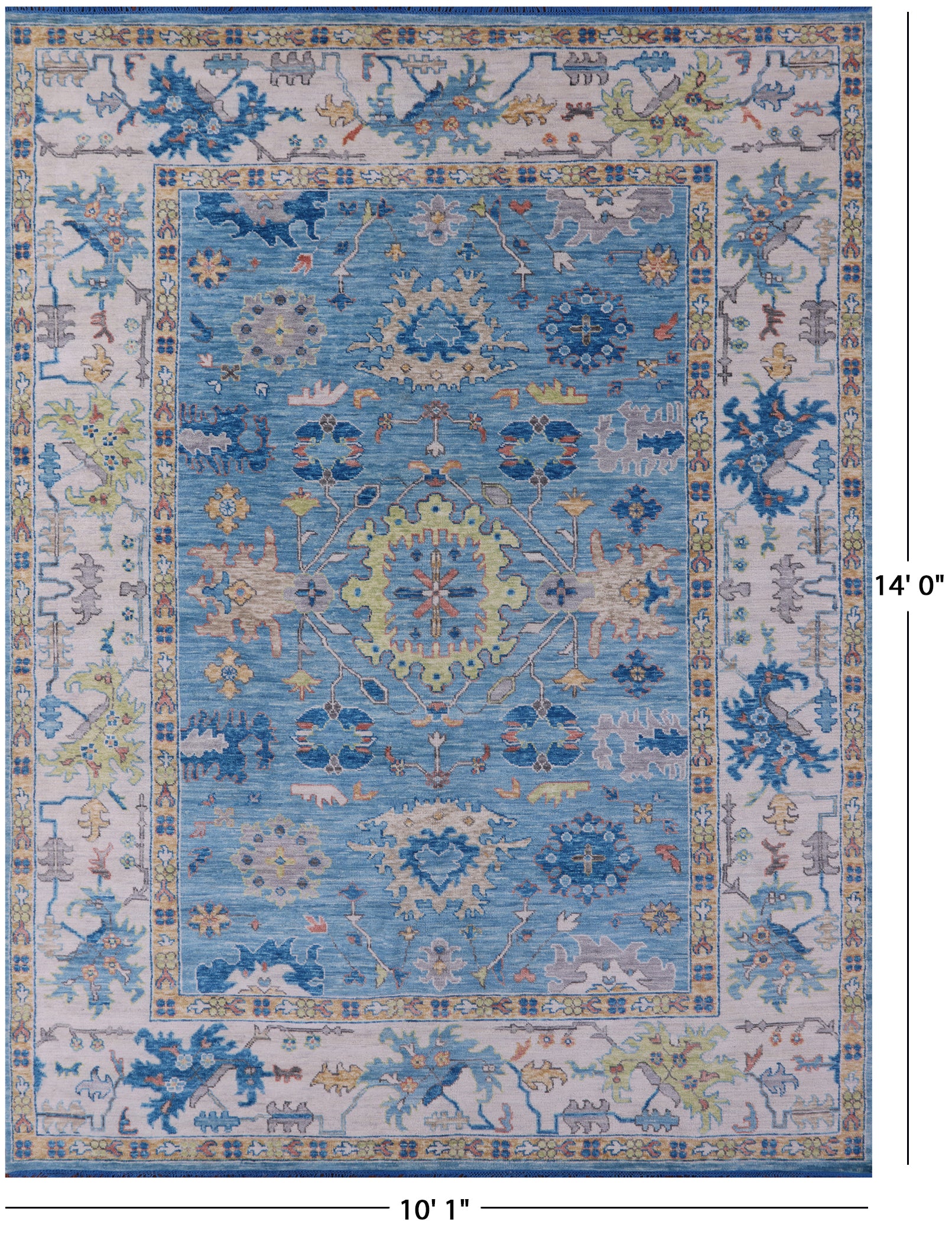 Blue Turkish Oushak Hand Knotted Wool Rug - 10' 1" X 14' 0" - Golden Nile