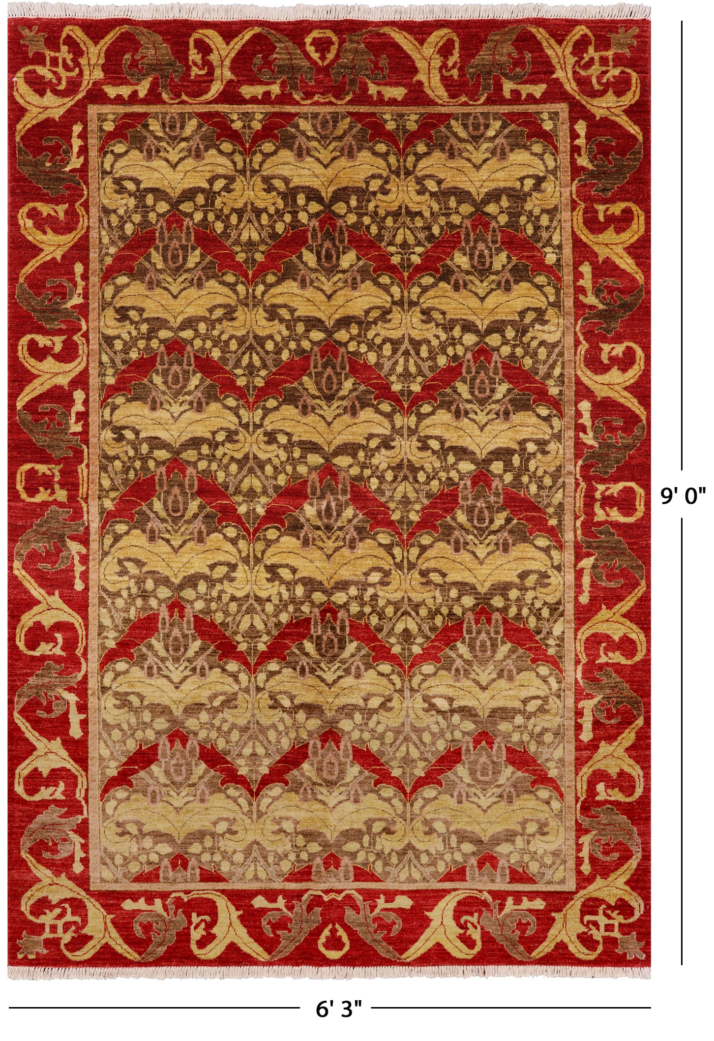 William Morris Handmade Wool Area Rug - 6' 3" X 9' 0" - Golden Nile