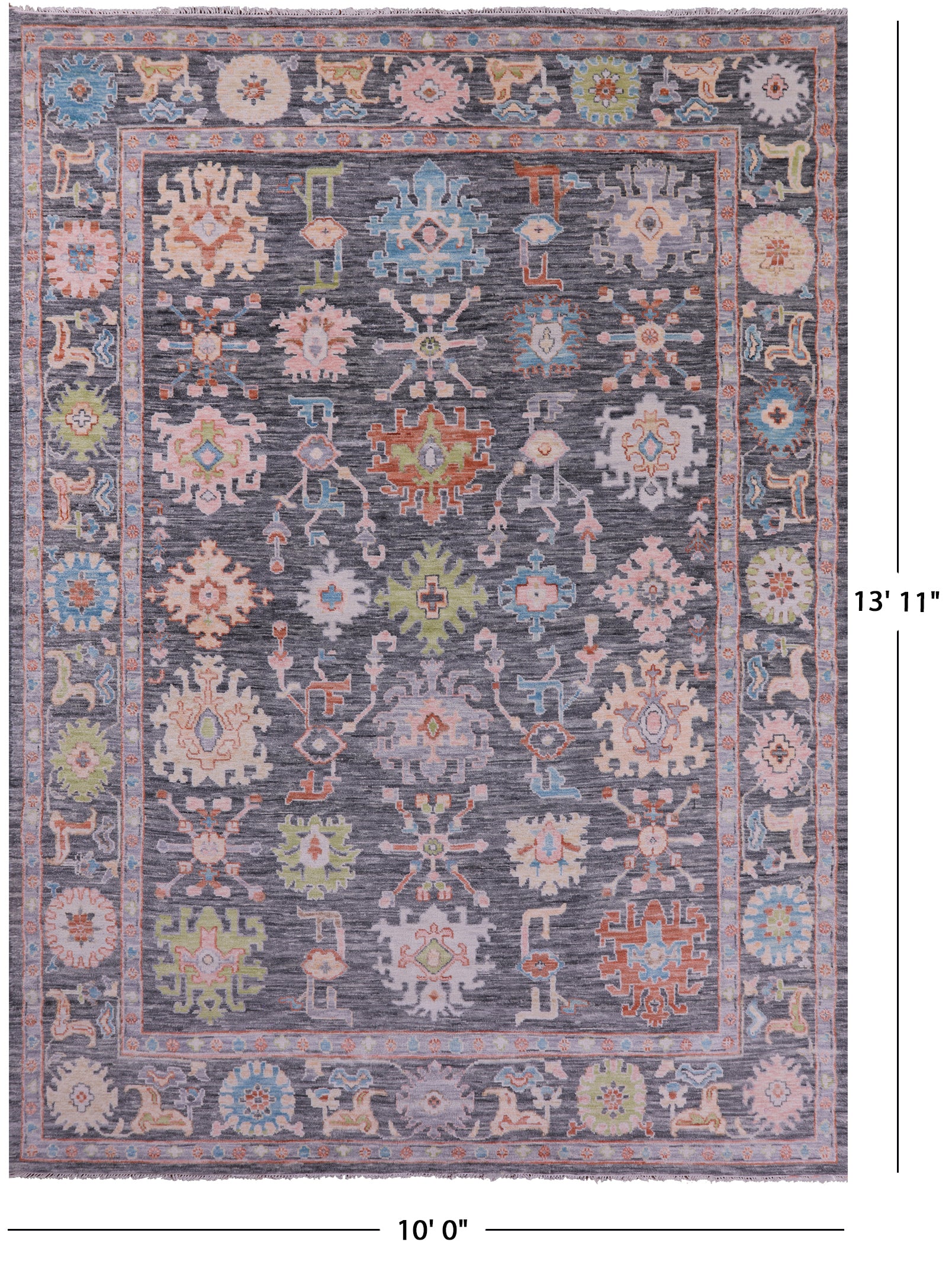 Grey Turkish Oushak Hand Knotted Wool Rug - 10' 0" X 13' 11" - Golden Nile