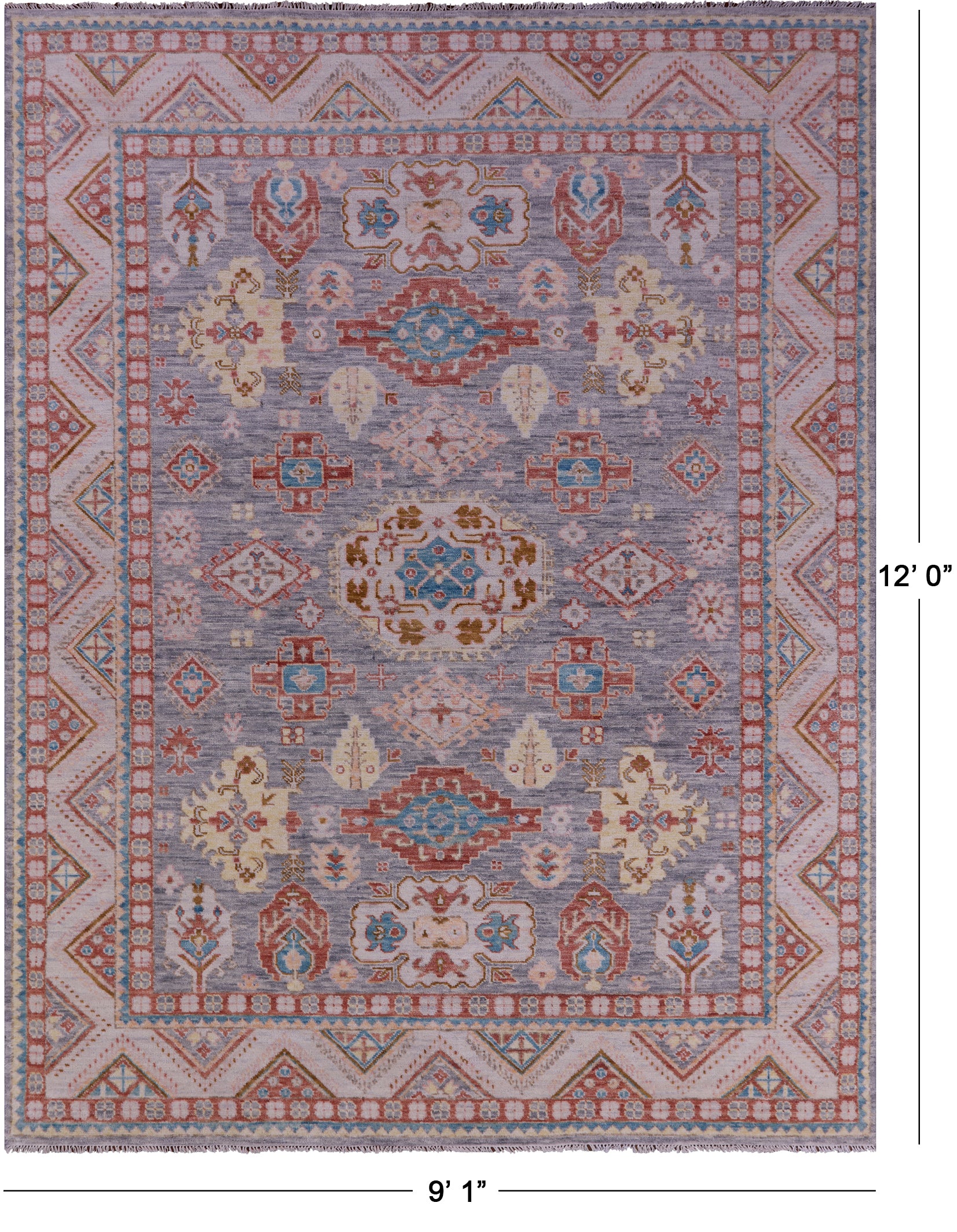 Grey Super Kazak Hand Knotted Wool Rug - 9' 1" X 12' 0" - Golden Nile