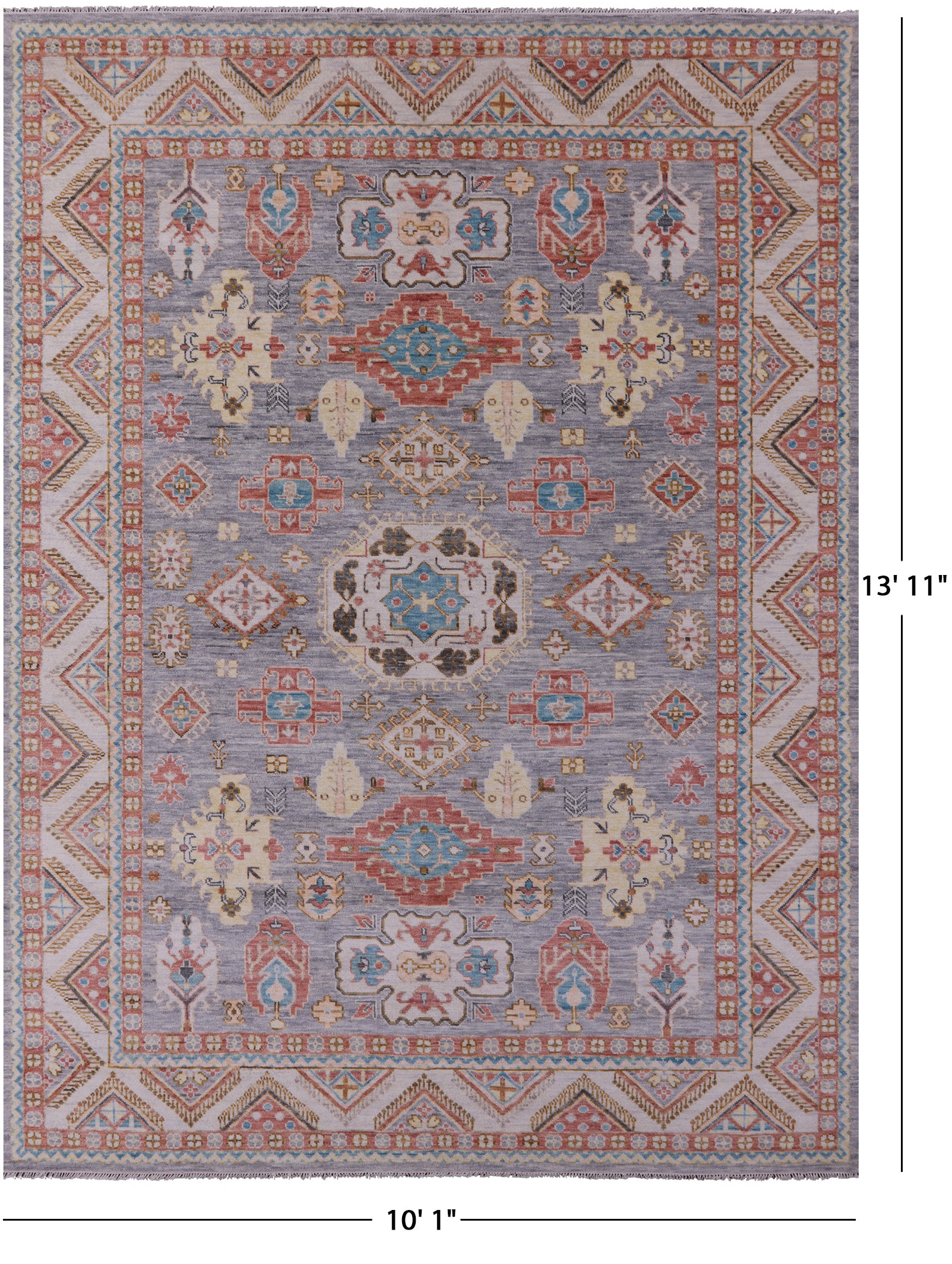 Grey Kazak Hand Knotted Wool Rug - 10' 1" X 13' 11" - Golden Nile