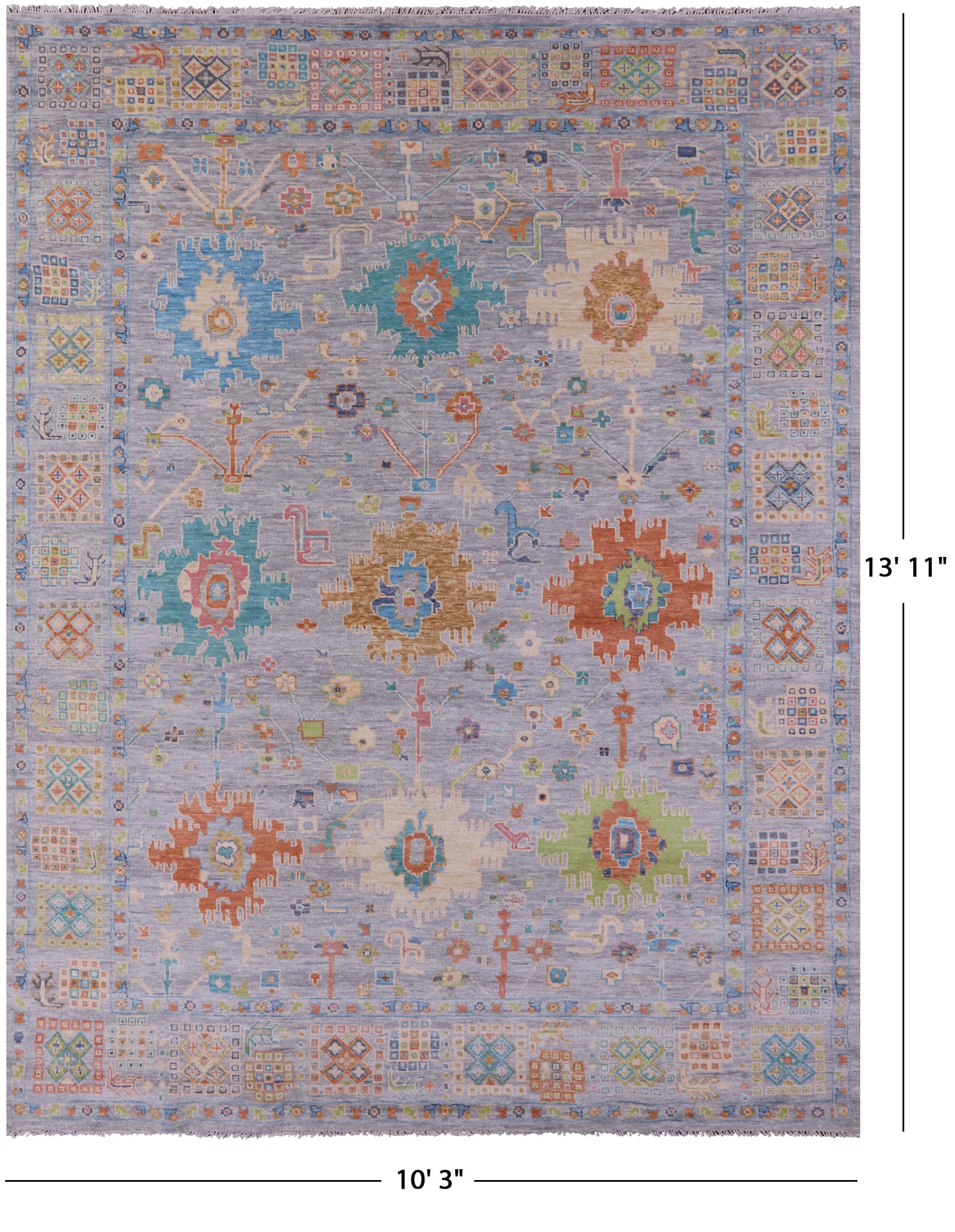 Grey Turkish Oushak Hand Knotted Wool Rug - 10' 3" X 13' 11" - Golden Nile
